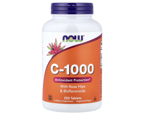Вітамін С-1000, C-1000, Now Foods, з шипшиною та біофлавоноїдами, 250 таблеток