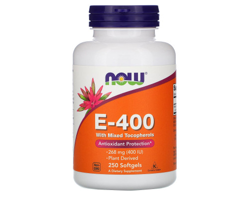 Вітамін Е зі змішаними токоферолами, E-400, Now Foods, 268 мг (400 МО), 250 гелевих капсул