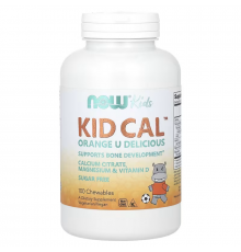 Кальцій для дітей, Kid Cal, Now Foods, підтримка розвитку кісток, зі смаком апельсина, 100 жувальних таблеток