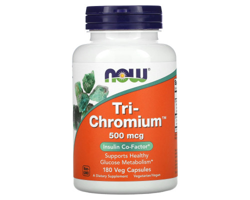 Хром, Tri-Chromium, Now Foods, 500 мкг, 180 вегетаріанських капсул