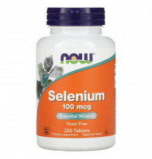 Селен, Selenium, Now Foods, без дріжджів, 100 мкг, 250 таблеток