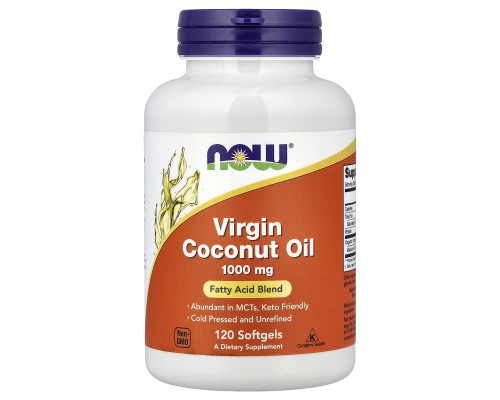 Кокосова олія, Coconut Oil, Now Foods, першого віджиму, 1000 мг, 120 гелевих капсул