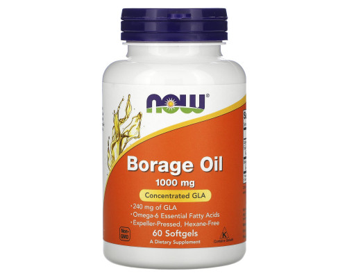 Масло огірочника (Borage Oil), Now Foods, концентрація ГЛК, 1000 мг, 60 гелевих капсул