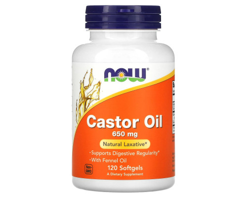 Касторове масло, Castor Oil, NOW Foods, 650 мг, 120 гелевих  капсул