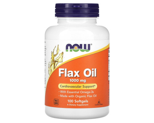 Льняна олія, Flax Oil, NOW Foods, органік, незамінні жирні кислоти Омега-3, 1000 мг, 100 гелевих капсул