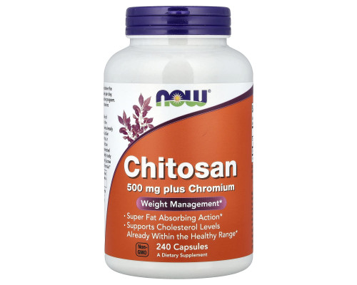 Хітозан та хром для схуднення, Chitosan, Now Foods, 500 мг, 240 капсул