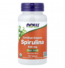 Спіруліна, Spirulina, Now Foods, сертифікована, органічна, 500 мг, 100 таблеток