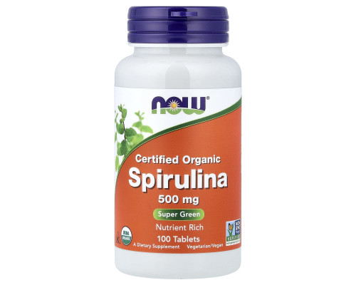 Спіруліна, Spirulina, Now Foods, сертифікована, органічна, 500 мг, 100 таблеток