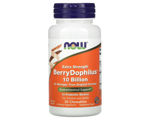 Пробіотики Дофілус, Berry Dophilus, Now Foods, екстра сила, смак ягід, 50 жувальних таблеток