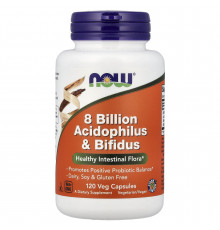 Пробіотик, Acidophilus & Bifidus, NOW Foods, 8 млрд КУО, 120 вегетаріанських капсул