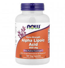 Альфа-ліпоєва кислота, Alpha Lipoic Acid, Now Foods, підвищена міцність, 600 мг, 120 вегетаріанських капсул
