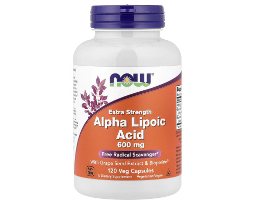 Альфа-ліпоєва кислота, Alpha Lipoic Acid, Now Foods, підвищена міцність, 600 мг, 120 вегетаріанських капсул