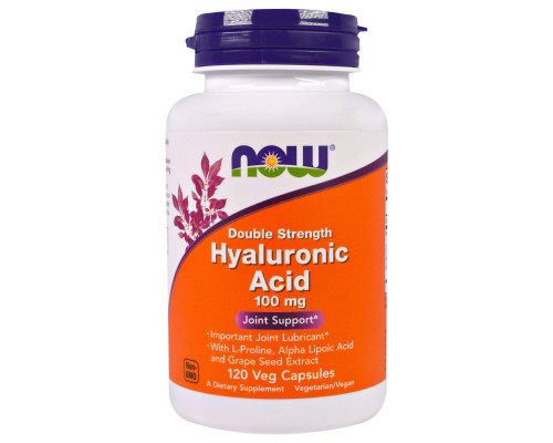Гіалуронова кислота, Hyaluronic Acid, Now Foods, подвійна сила, 100 мг, 120 вегетаріанських капсул