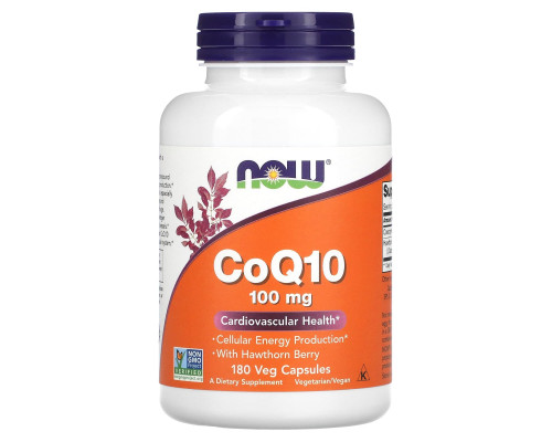 Коензим Q10 (CoQ10), Now Foods, з ягодами глоду, 100 мг, 180 вегетаріанських капсул