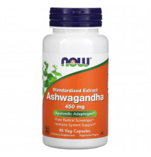Ашваганда, Ashwagandha, Now Foods, стандартизований екстракт, 450 мг, 90 вегетаріанських капсул