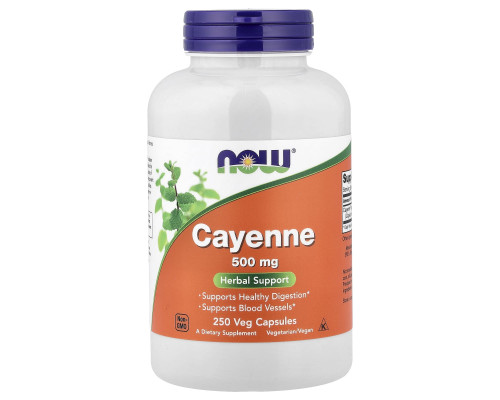 Каєнський перець, Cayenne, Now Foods, 500 мг, 250 вегетаріанських капсул