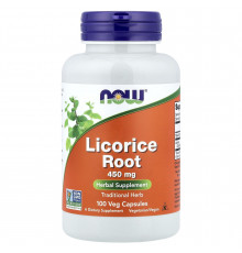 Корінь солодки, Licorice Root, Now Foods, 450 мг, 100 вегетаріанських капсул