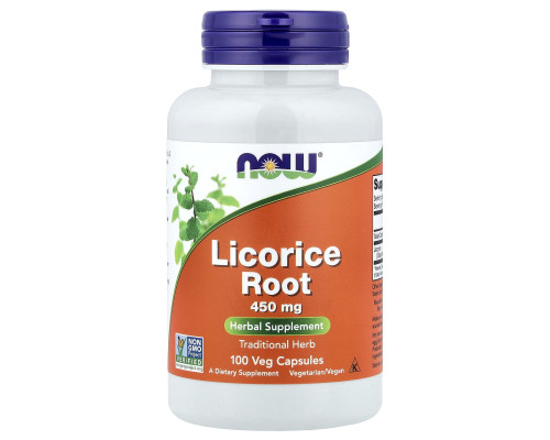 Корінь солодки, Licorice Root, Now Foods, 450 мг, 100 вегетаріанських капсул