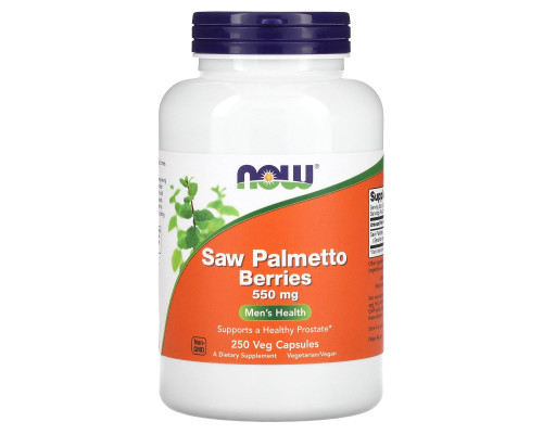 Со Пальметто, Saw Palmetto, Now Foods, ягоди, 550 мг, 250 вегетаріанських капсул