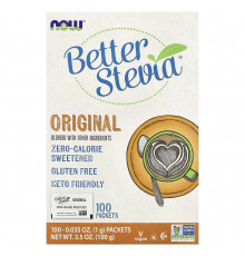 Стевія, BetterStevia, Now Foods, підсолоджувач з нульовою калорійністю, оригінальний, 100 пакетів, 100 г