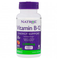 Вітамін В12, смак полуниці, Vitamin B-12, Natrol, 5000 мкг, 100 таблеток