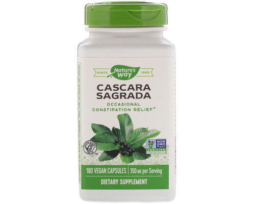 Каскара саграда, Cascara Sagrada, Nature's Way, стара кора, 350 мг, 180 веганських капсул