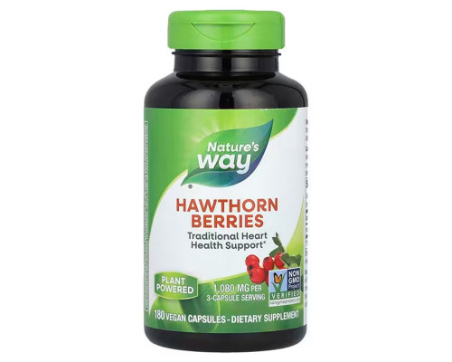 Глід, Hawthorn Berries, Nature's Way, ягоди, 1080 мг, 180 веганських капсул (360 мг у капсулі)