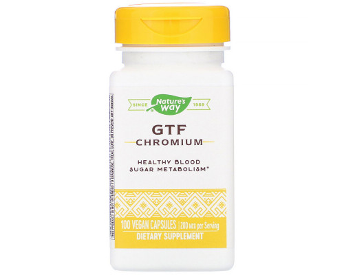 Хром, полінікотінат, GTF Chromium, Nature's Way, 200 мкг, 100 капсул