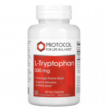 Триптофан, L-Tryptophan, Protocol for Life Balance, 500 мг, 60 веганських капсул