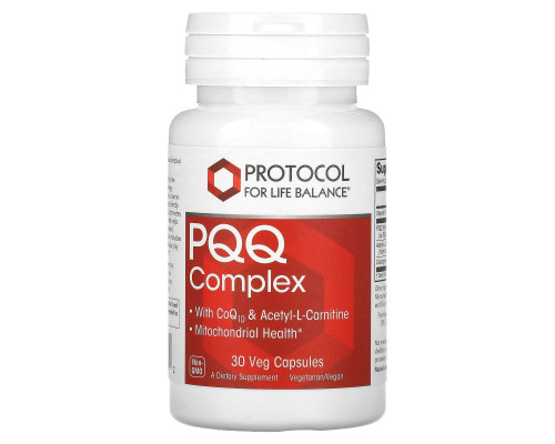 Пірролохінолінхінон, комплекс, PQQ Complex, Protocol for Life Balance, підтримка мітохондрій, 30 веганських капсул