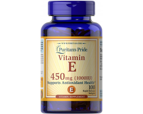 Вітамін Е, Vitamin E, Puritan's Pride, 450 мг (1000 МО), 100 капсул