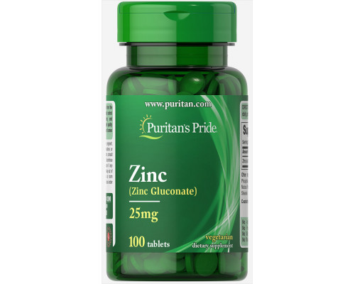 Цинк глюконат, Zinc, Puritan's Pride, 25 мг, 100 таблеток