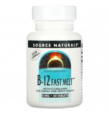 Вітамін В12, B-12 Fast Melt, Source Naturals, 5 мг, 60 таблеток