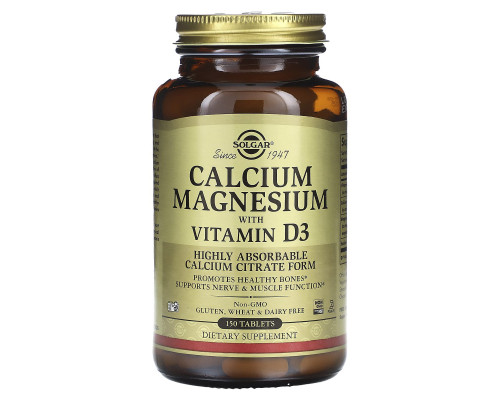 Кальцій і магній з вітаміном D3, Calcium Magnesium D3, Solgar, 150 таблеток