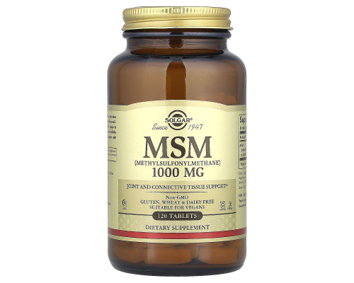 Метилсульфонілметан, MSM, Solgar, 1000 мг, 120 таблеток