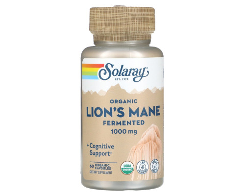 Їжовик гребінчастий, Lion's Mane, Solaray, органік, ферментований, 1000 мг, 60 органічних капсул (500 мг у капсулі)