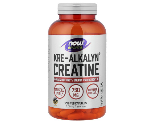 Креатин, Kre-Alkalyn Creatine, NOW Foods, Sports, 240 вегетаріанських капсул (0,75 г на капсулу)