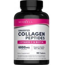 Пептиди колагену + вітамін С та біотин, Collagen, + Vitamin C & Biotin, NeoCell, 6000 мг, 90 таблеток