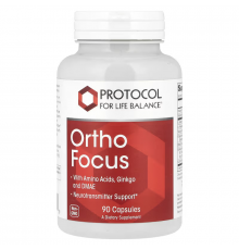 Підтримка роботи мозку та когнітивних функцій, Ortho Focus, Protocol for Life Balance, З амінокислотами, гінкго та ДМАЕ, 90 капсул