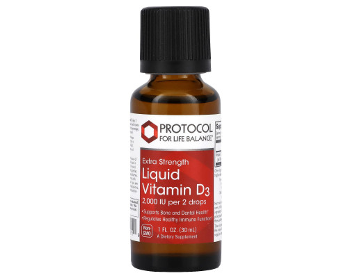 Вітамін D3, Liquid Vitamin D3, Protocol for Life Balance, підвищена сила, 2000 МО, 30 мл