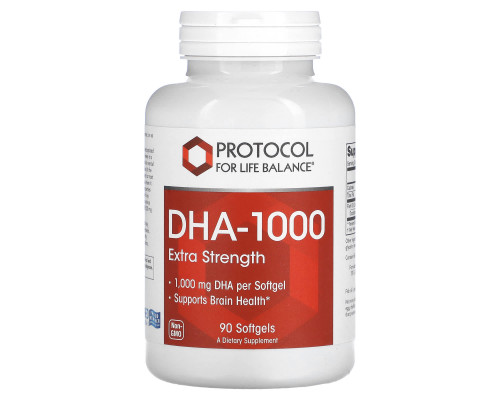 Докозагексаєнова кислота, DHA-100, Protocol for Life Balance, підвищена сила, 1000 мг, 90 гелевих капсул