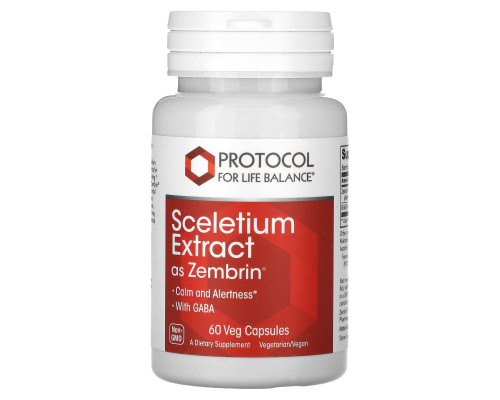 Канна, Sceletium Extract, Protocol for Life Balance, екстракт з ГАМК, для підтримки емоційного та психічного благополуччя, 60 рослинних капсул
