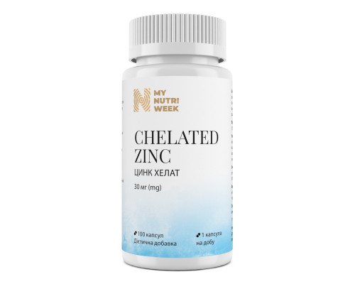 Цинк хелат, Chelated Zinc, My Nutri Week, 30 мг, 100 капсул