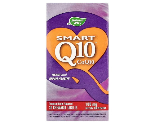 Коензим Q10, Smart Q10™, Nature's Way, смак тропічних фруктів, 100 мг, 30 жувальних таблеток