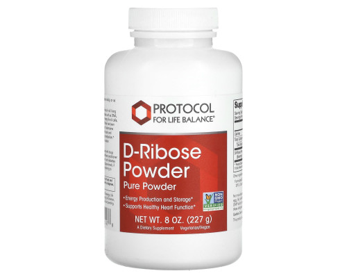 D-рибоза, D-Ribose Powder, Protocol for Life Balance, порошок, 227 г