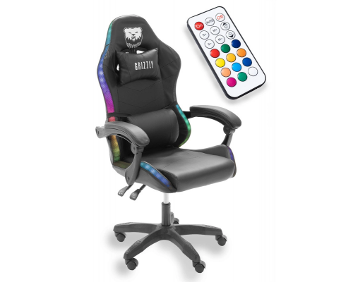 Геймерське крісло Grizzly з RGB LED підсвіткою (12 режимів), Чорний