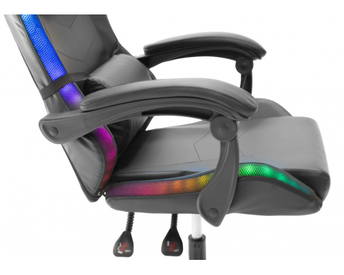 Геймерське крісло Grizzly з RGB LED підсвіткою (12 режимів), Чорний