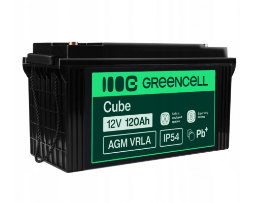 Акумулятор Green Cell AGM VRLA 12V 120Ah IP54 не потребує облуговування (термін служби - 5 років)