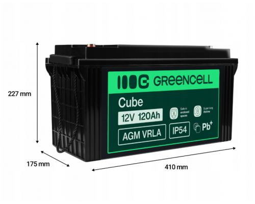 Акумулятор Green Cell AGM VRLA 12V 120Ah IP54 не потребує облуговування (термін служби - 5 років)