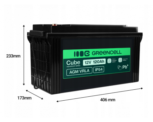 Акумулятор Green Cell AGM VRLA 12 V 120 Ah IP54 для фотоелектричних систем, яхт, човнів, сонячних панелей